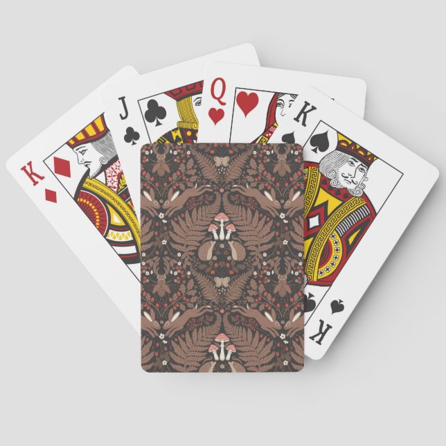 Woodland animals and plants in red and brown playing cards (Back)