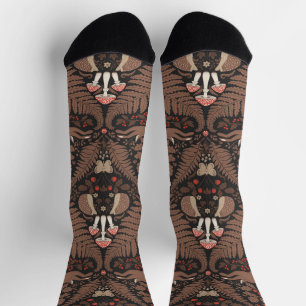 Woodland animals and plants in red and brown socks