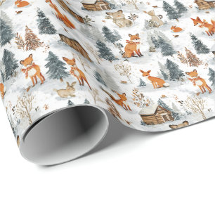 Woodland Animals and Rustic Cabins in the Snow Wrapping Paper