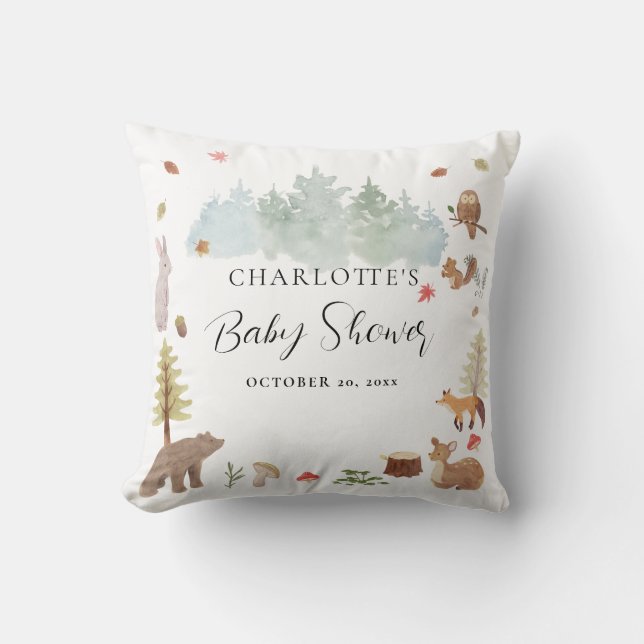 Woodland Animals Autumn Fall Baby Shower Cushion (Front)