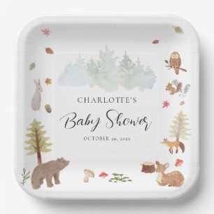 Woodland Animals Autumn Fall Baby Shower Paper Plate