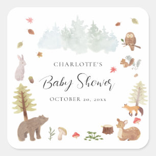 Woodland Animals Autumn Fall Baby Shower Square Sticker
