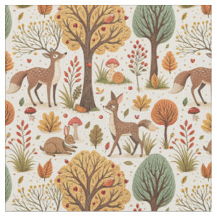 Woodland Animals & Autumn Forest Season Pattern Fabric