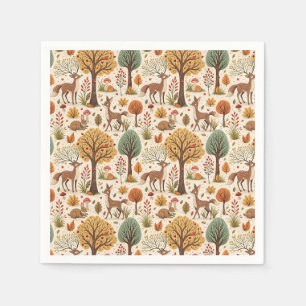 Woodland Animals & Autumn Forest Season Pattern Napkin