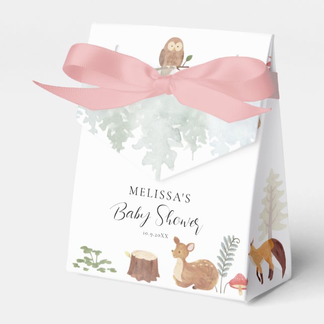 Woodland Animals Autumn Watercolor Baby Shower Favour Box (Front Side)