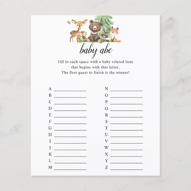 Woodland Animals Baby ABC Shower Flyer (Front)