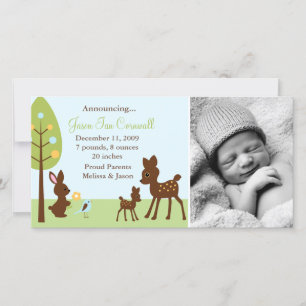 Woodland Animals Baby Birth Announcements