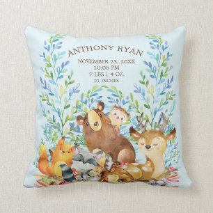 Woodland Animals Baby Birth Stats Pillow