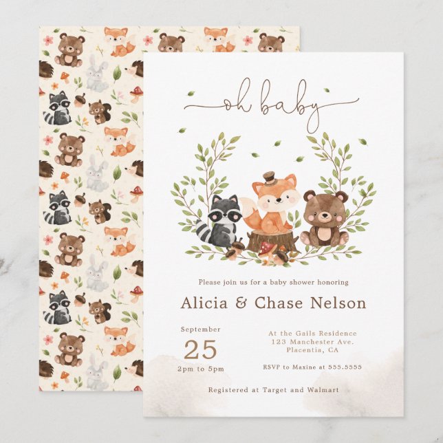 Woodland Animals Baby Boy Shower Invitation (Front/Back)