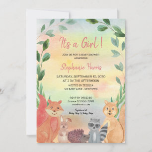 Woodland Animals Baby Girl Baby Shower Invitation