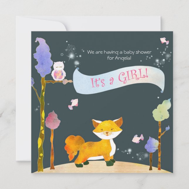 Woodland Animals Baby Girl Baby Shower Invitation (Front)