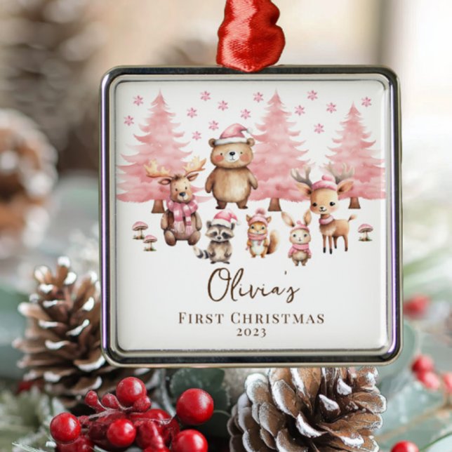 Woodland Animals Baby Girl Keepsake Ornament (Creator Uploaded)
