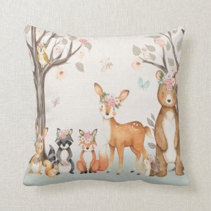 Woodland Animals Baby Girl Nursery Boho Pillow