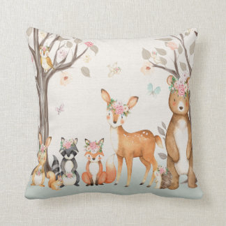 Woodland Animals Baby Girl Nursery Boho Pillow
