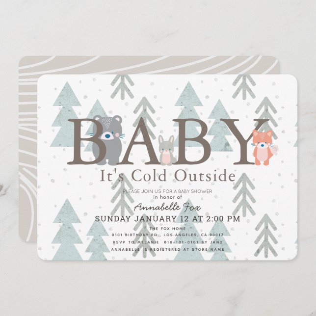 Woodland Animals Baby Its Cold Outside Baby Shower Invitation (Front/Back)