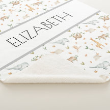 Woodland animals baby name blanket personalized