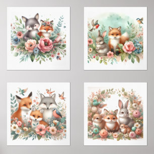 Woodland Animals Baby Nursery Print Set