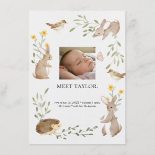 Woodland Animals Baby Photo Birth Announcement