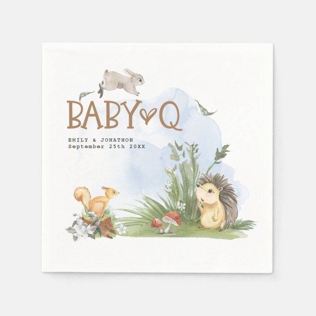 Woodland Animals Baby Q BBQ Baby Shower Napkin (Front)