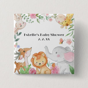 Woodland Animals Baby Shower 15 Cm Square Badge