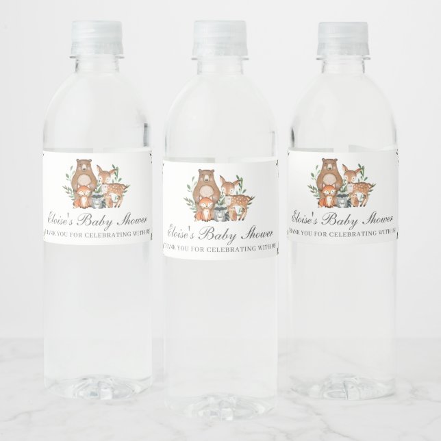 Woodland Animals Baby Shower 1st Birthday Favour Water Bottle Label (Bottles)