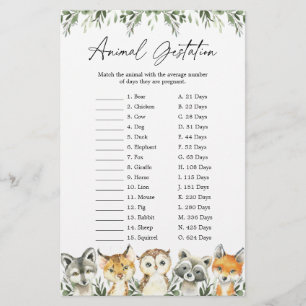 Woodland Animals Baby Shower Animal Gestation Game