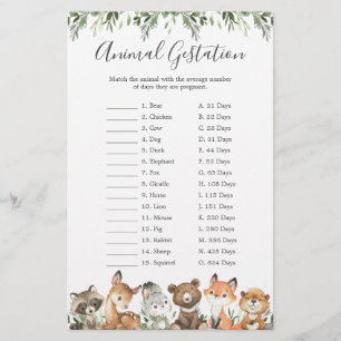 Woodland Animals Baby Shower Animal Gestation Game