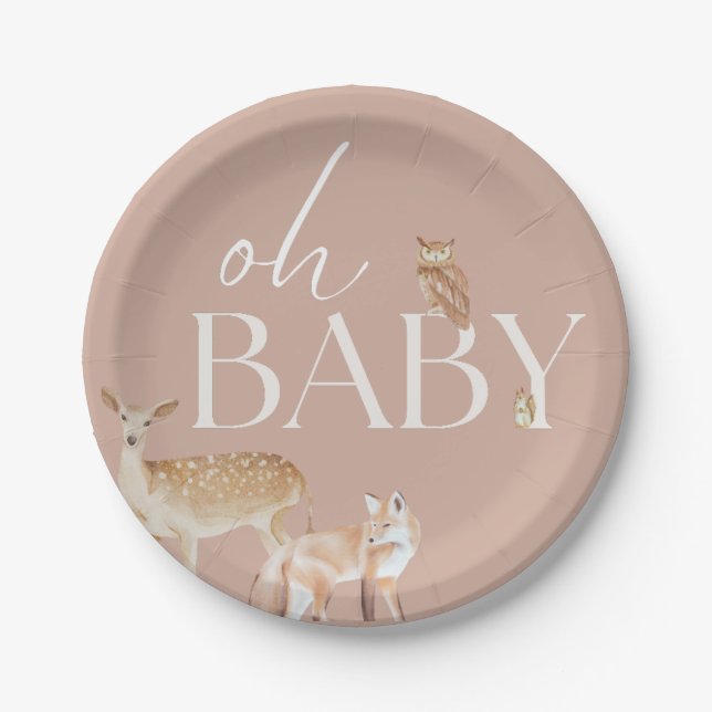 Woodland Animals Baby Shower, Baby Boy, Baby Girl Paper Plate (Front)