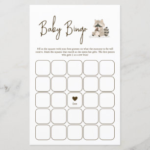 Woodland Animals Baby Shower Bingo Game