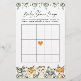 Woodland Animals Baby Shower Bingo Game