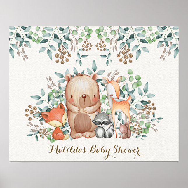 Woodland Animals Baby Shower Birthday Backdrop Poster (Front)