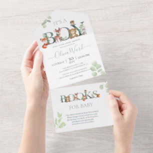 Woodland Animals Baby Shower Books for baby All In One Invitation