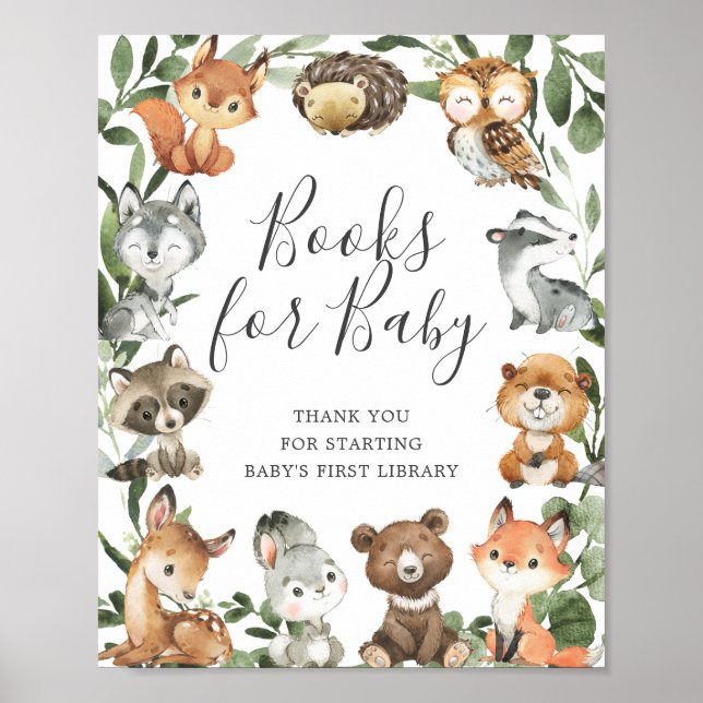 Woodland Animals Baby Shower Books For Baby Sign (Front)