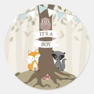 Woodland Animals Baby Shower - Boy Classic Round Sticker