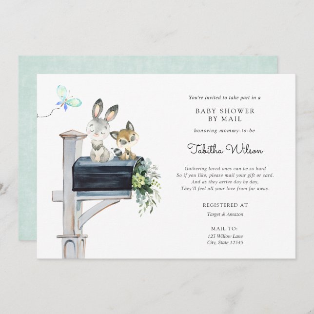 Woodland Animals Baby Shower by Mail Invitation (Front/Back)