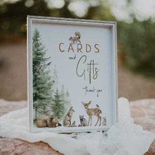 Woodland Animals Baby Shower Cards and Gifts Sign