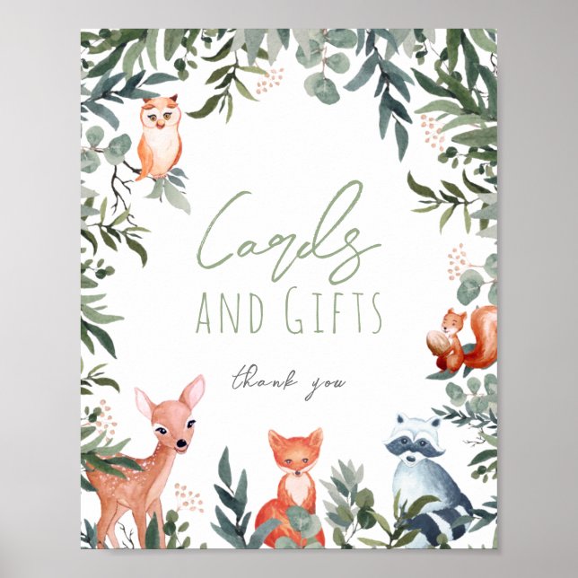 Woodland Animals Baby Shower Cards and Gifts Sign (Front)
