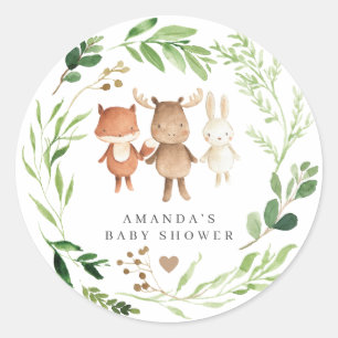 Woodland Animals Baby Shower Classic Round Sticker