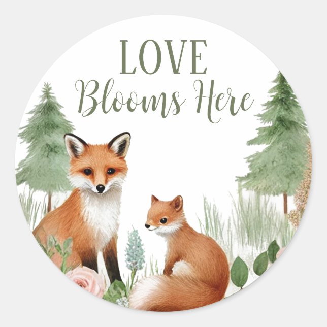 Woodland Animals Baby Shower Classic Round Sticker (Front)