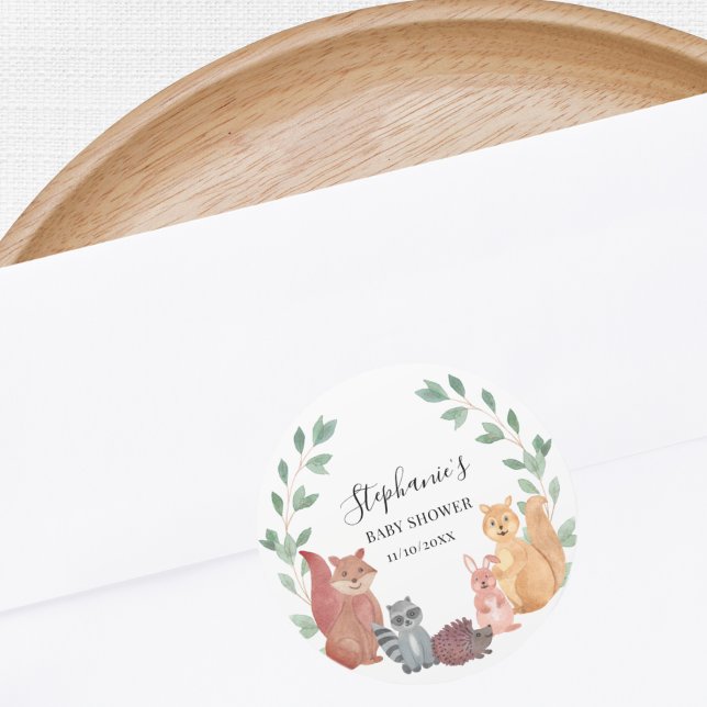 Woodland Animals Baby Shower  Classic Round Sticker (Creator Uploaded)
