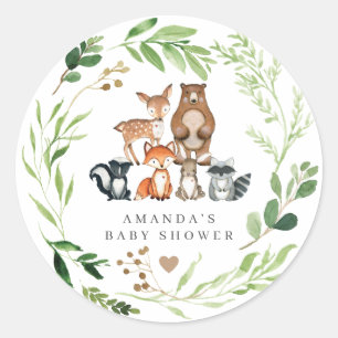 Woodland Animals Baby Shower Classic Round Sticker
