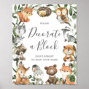 Woodland Animals Baby Shower Decorate A Block Sign