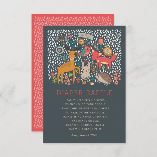 Woodland Animals Baby Shower Diaper Raffle Invitation (Front/Back)