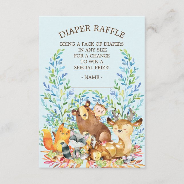 Woodland Animals Baby Shower Diaper Raffle Ticket Enclosure Card (Front)