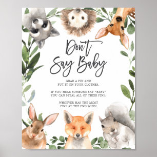 Woodland Animals Baby Shower Don't Say Baby Sign