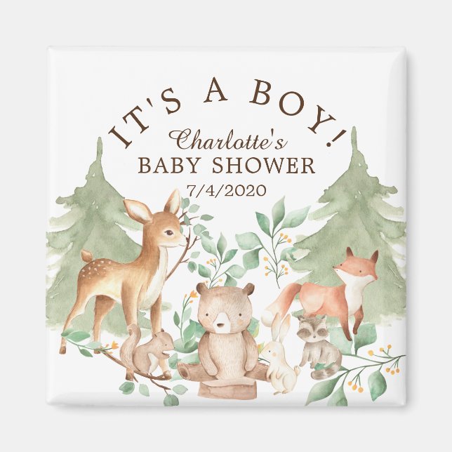 Woodland Animals Baby Shower Favor Magnet (Front)