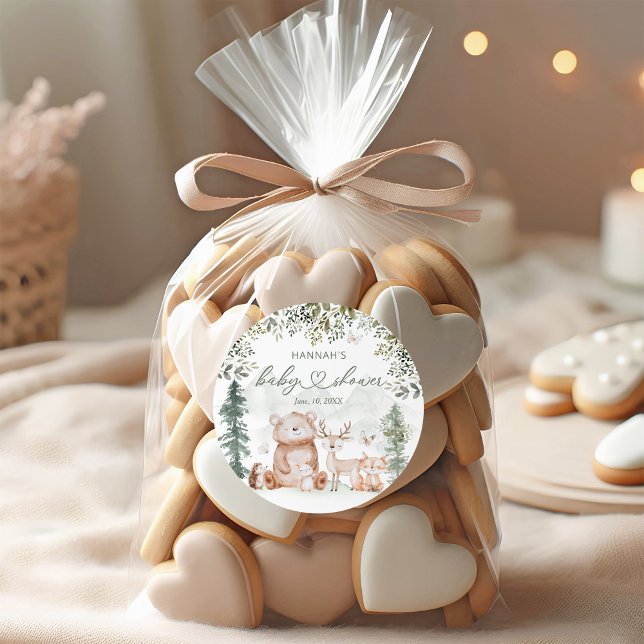 Woodland Animals Baby Shower Favour  Classic Round Sticker (Creator Uploaded)