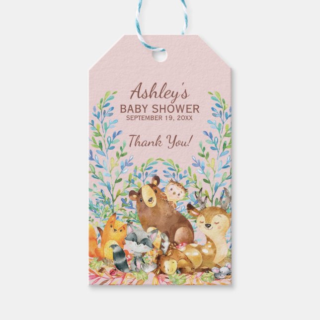 Woodland Animals Baby Shower Favour Gift Tag (Front)