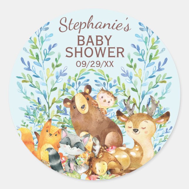 Woodland Animals Baby Shower Favour Sticker (Front)