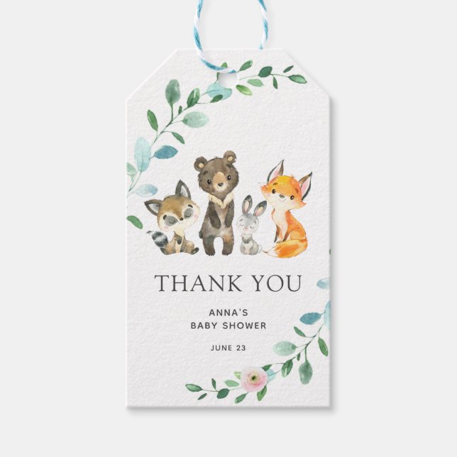 Woodland Animals Baby Shower favour tag (Front)